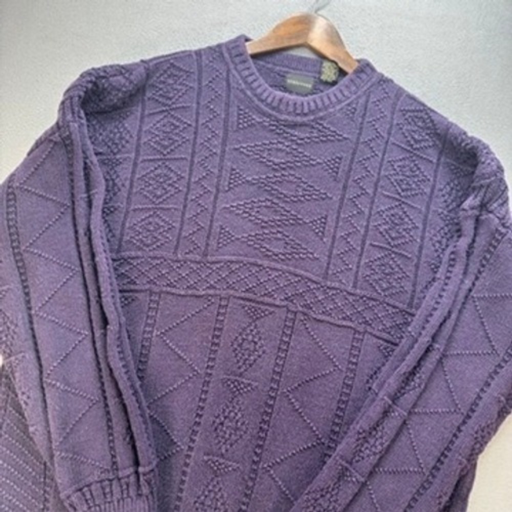 Vintage Structure Textured Knit Sweater Relaxed Medium Purple Ramie Cotton Blend